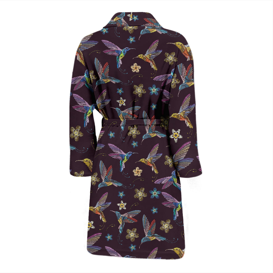 Hummingbird Pattern Print Design 04 Men's Bathrobe