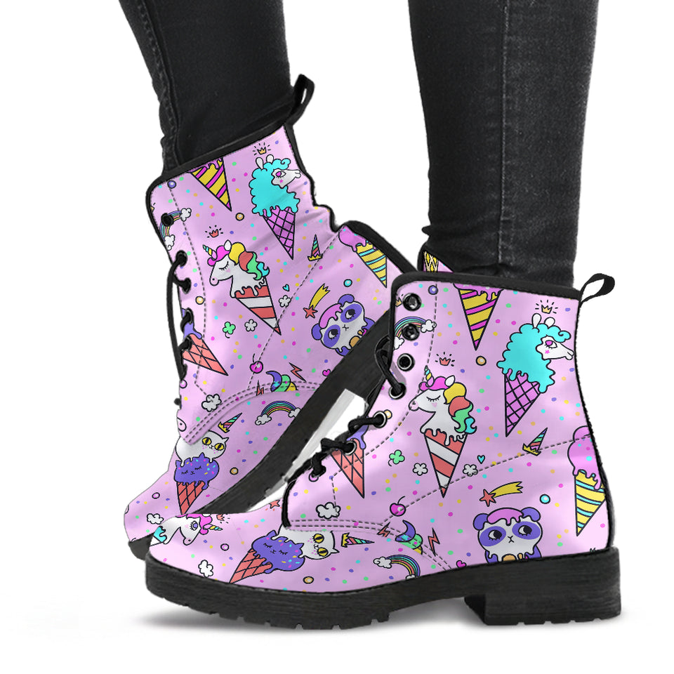 Cute Ice Cream Cone Animal Pattern Leather Boots