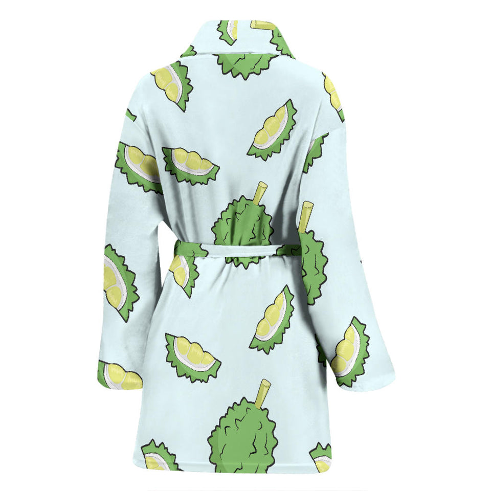 Durian Pattern Blue Background Women'S Bathrobe