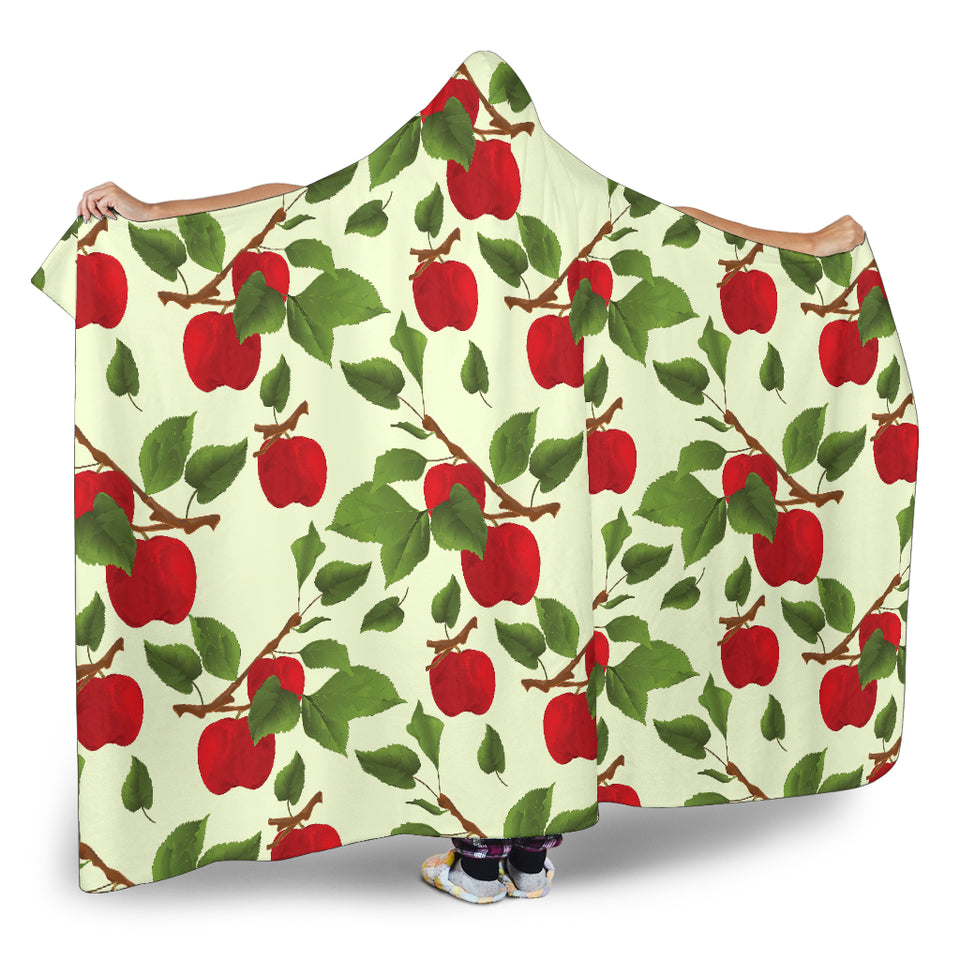 Red Apples Leaves Pattern Hooded Blanket