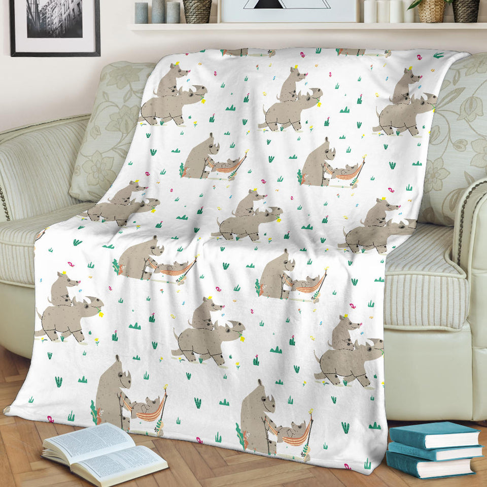 Cute Rhino Pattern Background Premium Blanket