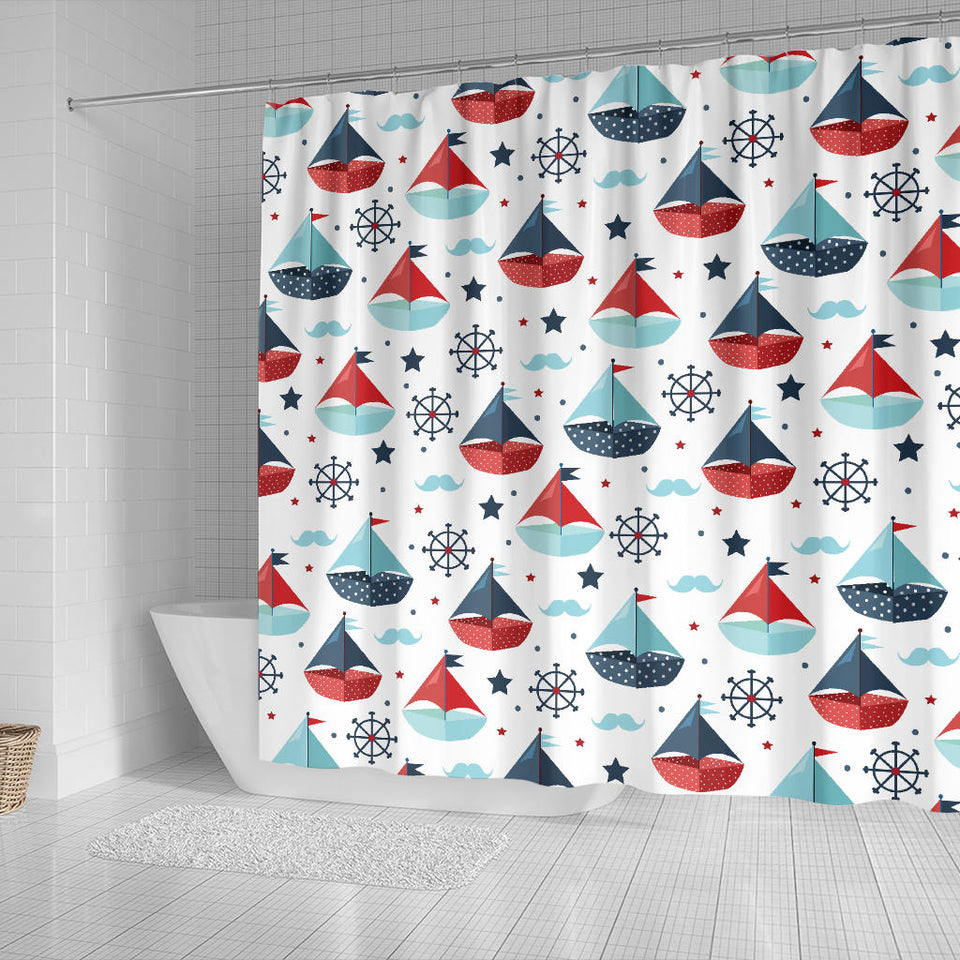 Cute Color Paper Sailboat Pattern Shower Curtain Fulfilled In US