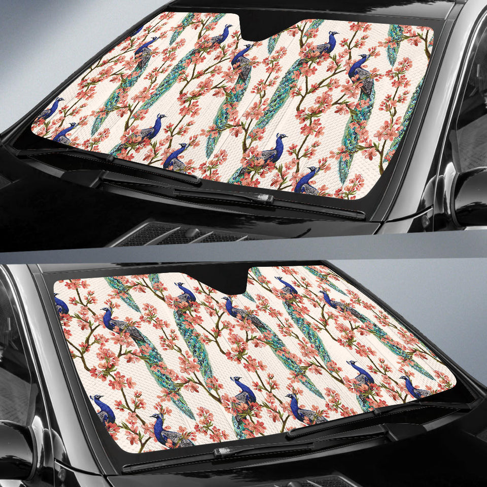 Peacock Tropical Flower Pattern Car Sun Shade