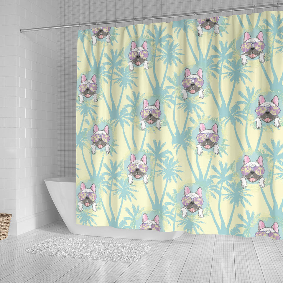 French Bulldog Hawaii Blackground Shower Curtain Fulfilled In US