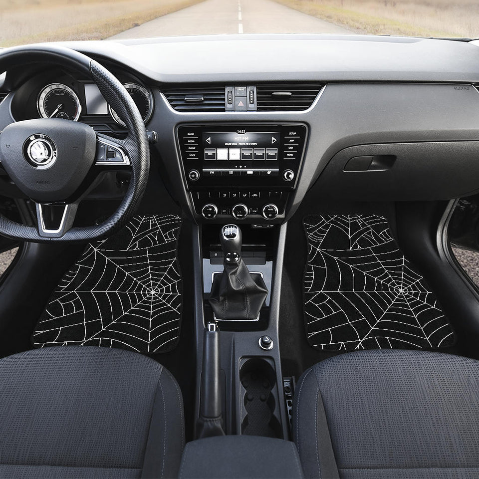 Spider Web Pattern Black Background White Cobweb Front And Back Car Mats