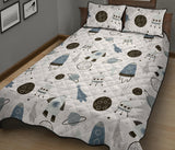 Hand drawn space elements space rocket star planet space probe Quilt Bed Set