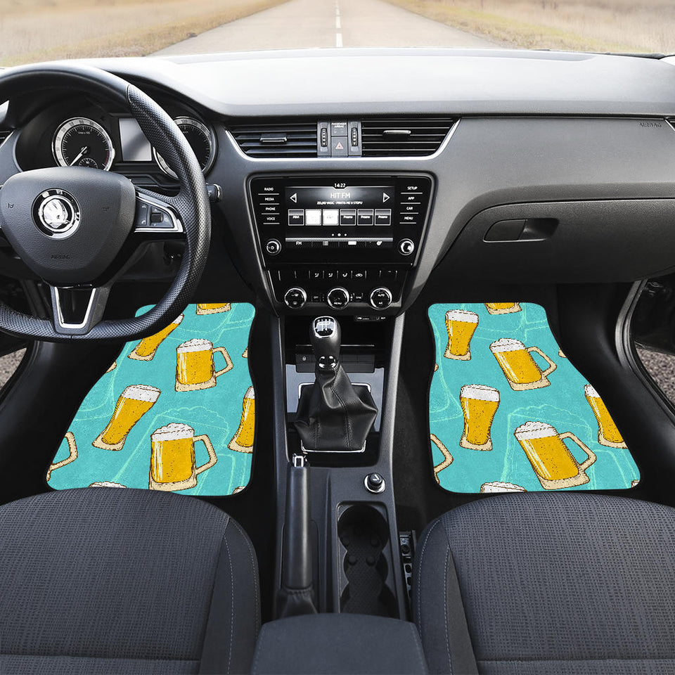 Beer Pattern Green Background Front And Back Car Mats