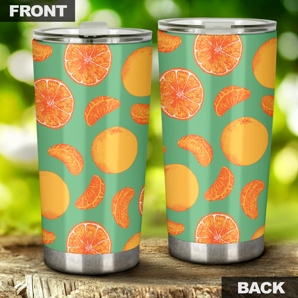 Orange Fruit Pattern Green Background Tumbler