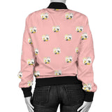 Cute Hamster Cheese Pattern Pink Background Women'S Bomber Jacket
