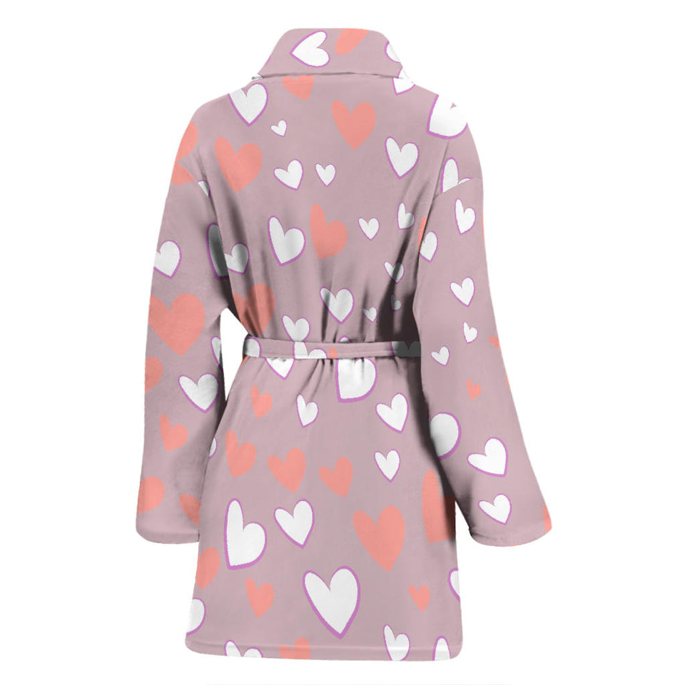 Coral White Heart Pattern Women'S Bathrobe