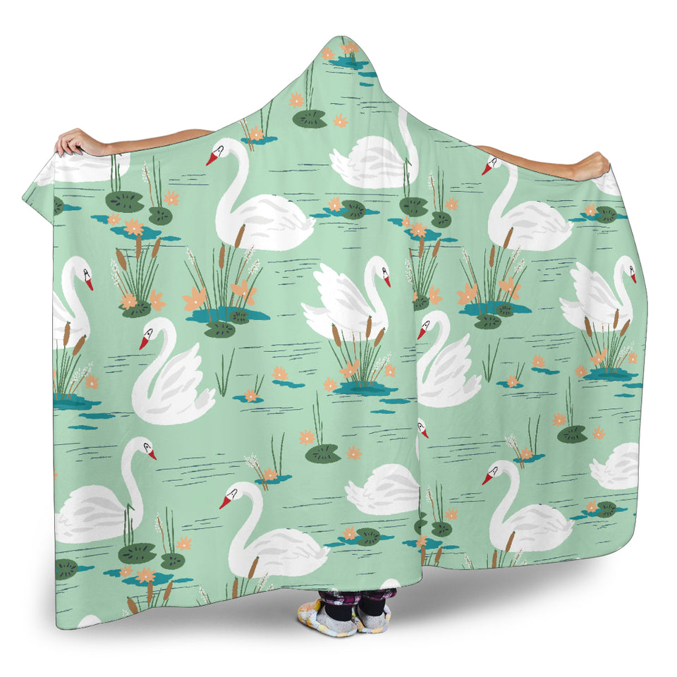 White Swan Lake Pattern Hooded Blanket