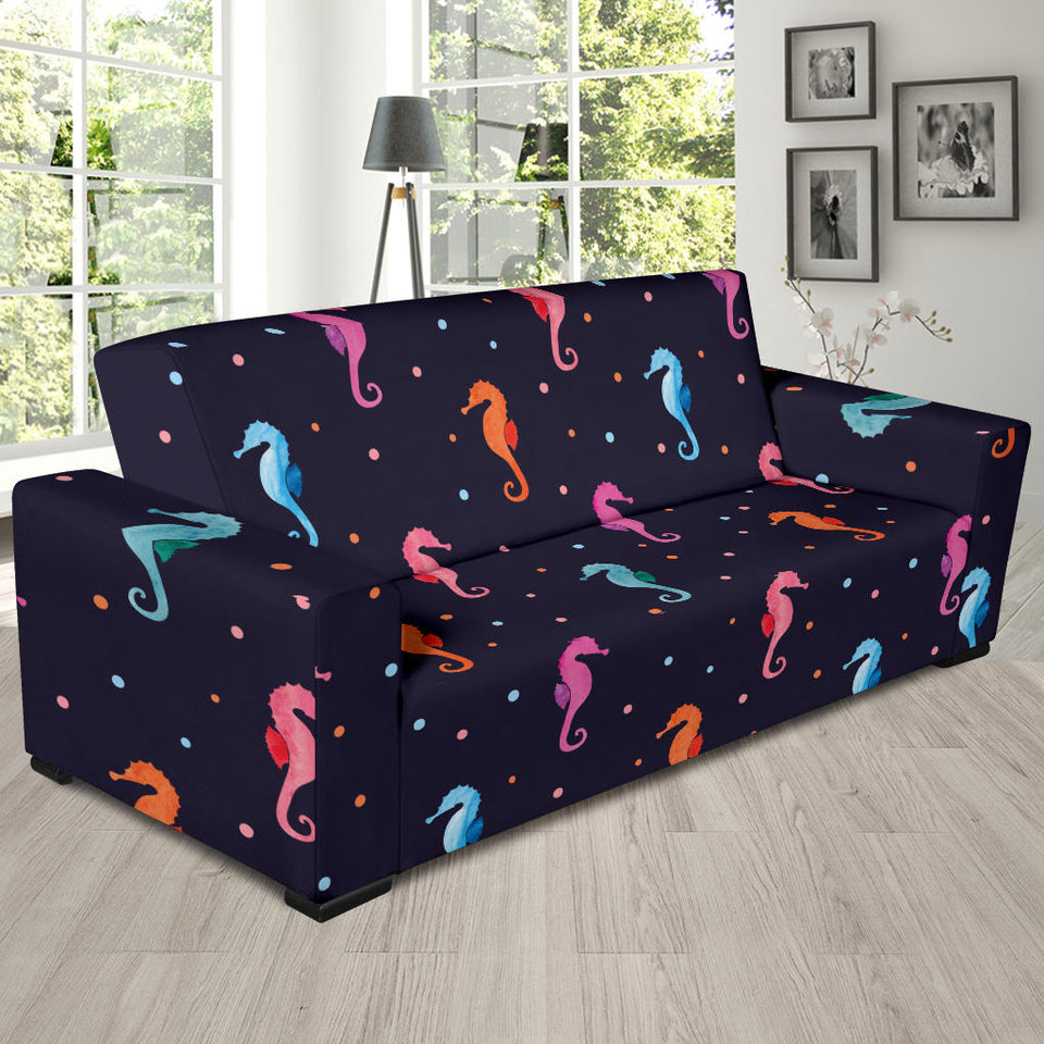 Watercolor Colorful Seahorse Pattern Sofa Slipcover