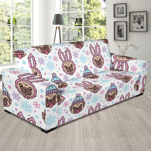Cute Pug Hat Rabbit Costume Pattern Sofa Slipcover