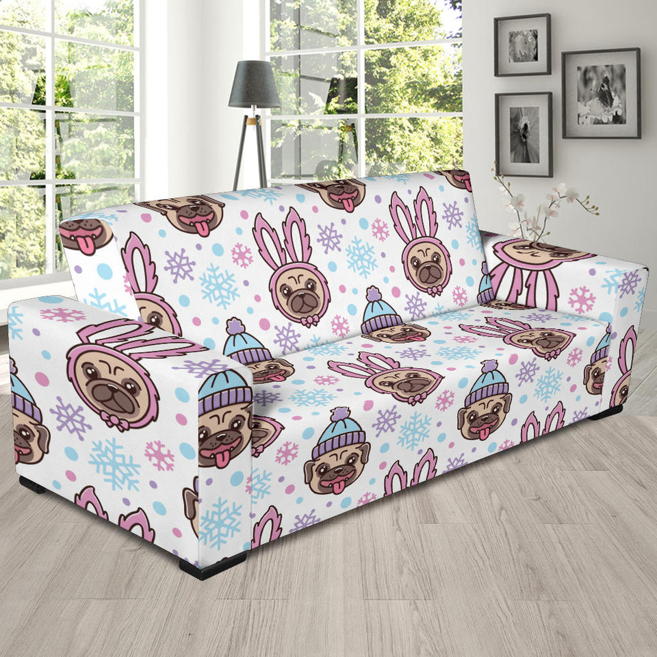 Cute Pug Hat Rabbit Costume Pattern Sofa Slipcover