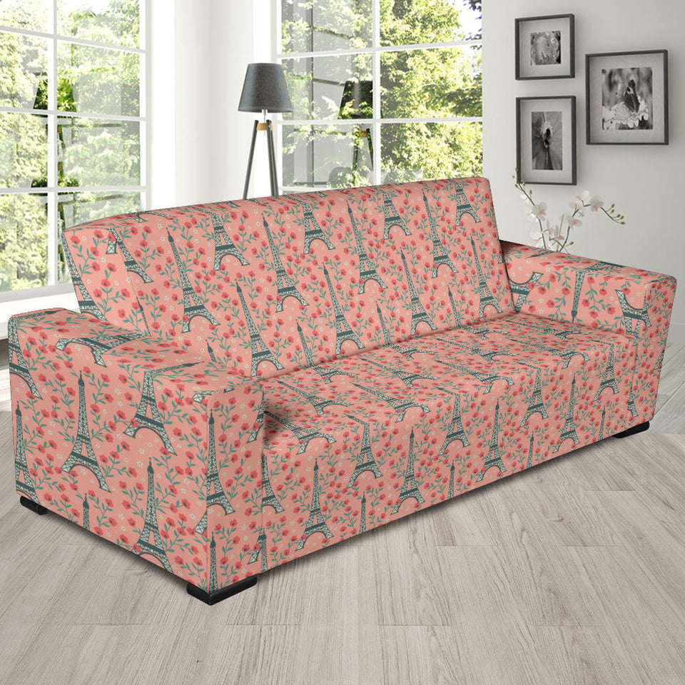 Eiffel Tower Flower Background Pattern Print Design 03 Sofa Slipcover