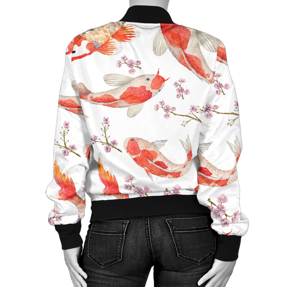 Watercolor Koi Fish Carp Fish Pattern Women'S Bomber Jacket