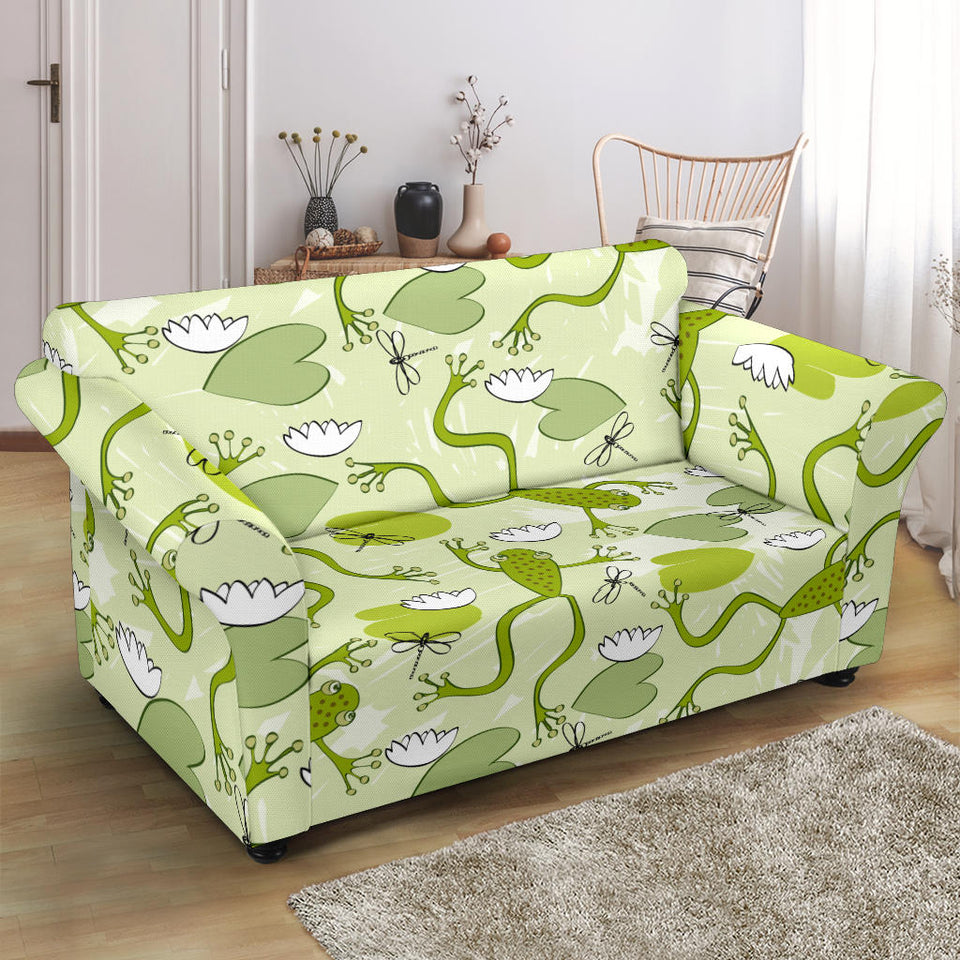 Cute Frog Dragonfly Pattern Loveseat Couch Slipcover