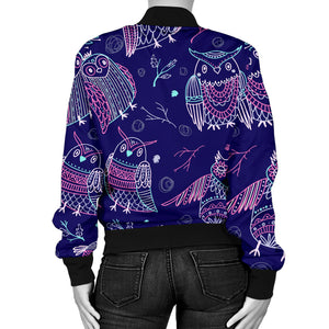 Cute Owls Pattern Boho Style Ornawomen'St Women'S Bomber Jacket