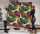 Japanese Cranes Flying Forest Dot Pattern Premium Quilt