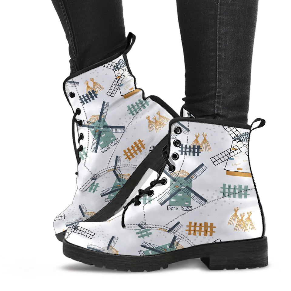 Windmill Pattern Leather Boots
