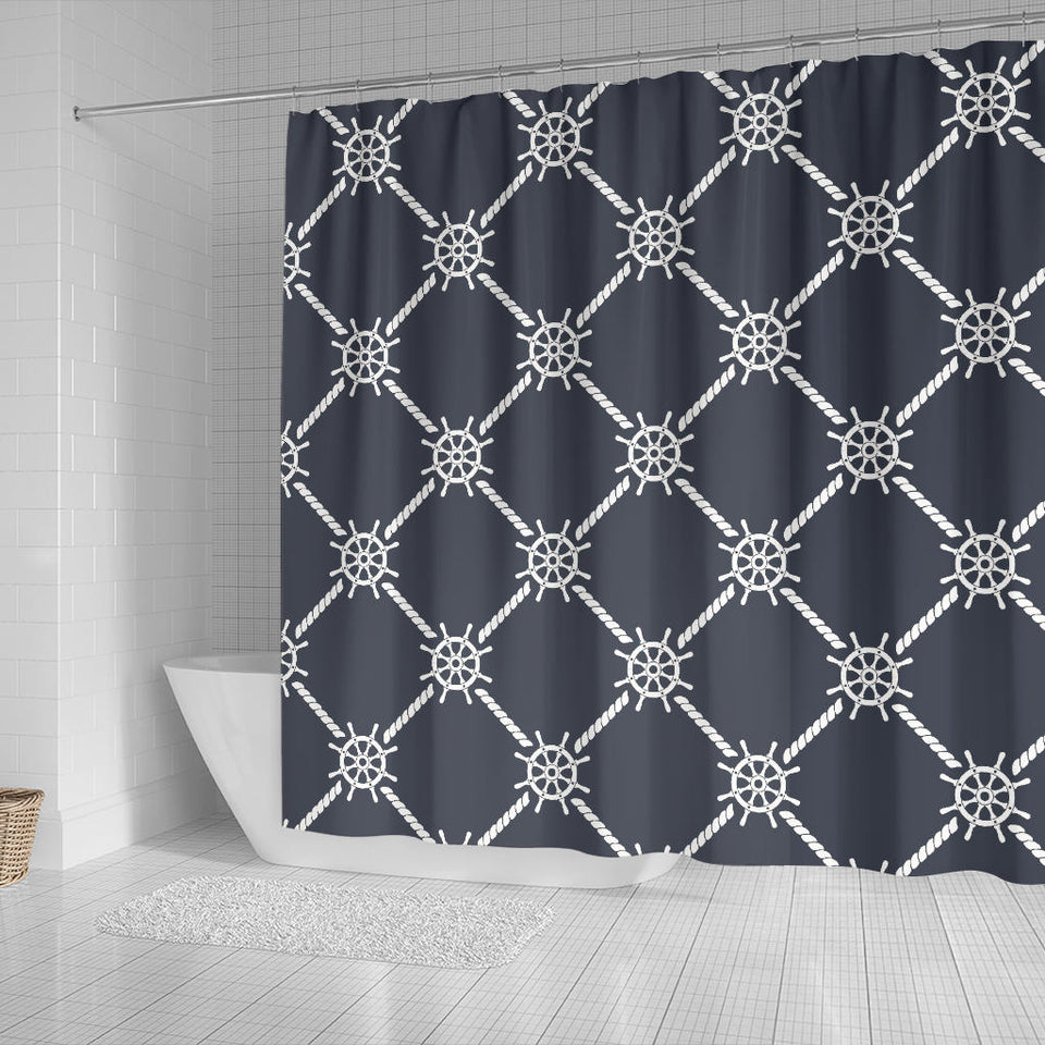Nautical Steering Wheel Rope Pattern Shower Curtain Fulfilled In US