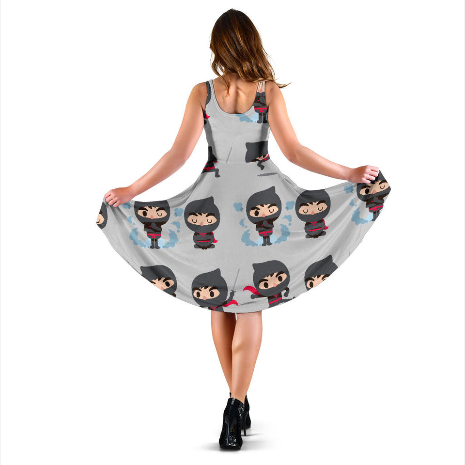 Cute Ninja Pattern Sleeveless Midi Dress