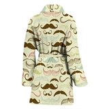 Mustache Beard Pattern Print Design 01 Women's Bathrobe