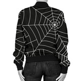 Spider Web Pattern Black Background White Cobweb Women'S Bomber Jacket
