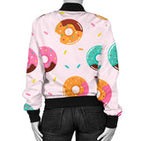 Donut Pattern Glaze Pink Background Women'S Bomber Jacket
