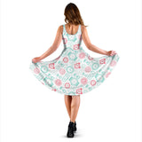 Clock Time Pattern Blackground Sleeveless Midi Dress