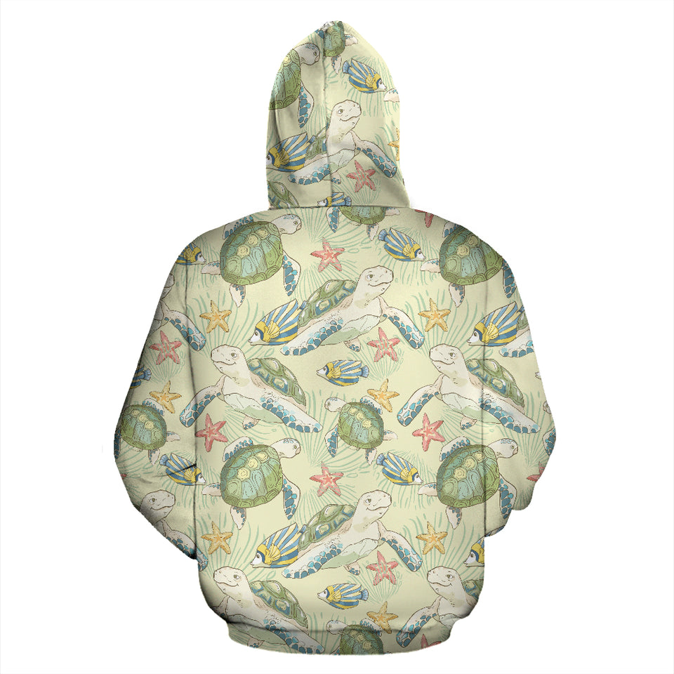 Hand Drawn Sea Turtle Fish Pattern Zip Up Hoodie