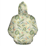 Hand Drawn Sea Turtle Fish Pattern Zip Up Hoodie