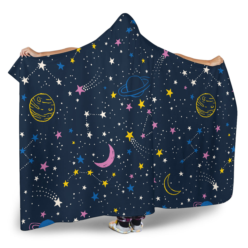 Space Pattern With Planets, Comets, Constellations And Stars Hooded Blanket
