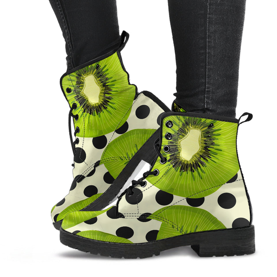 Kiwi Black Dot Background Leather Boots