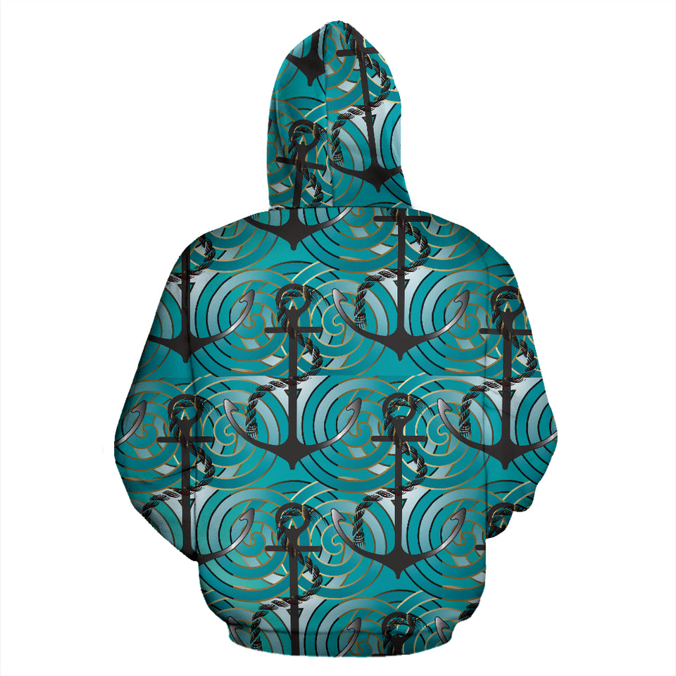 Anchor Nautical Green Background Zip Up Hoodie