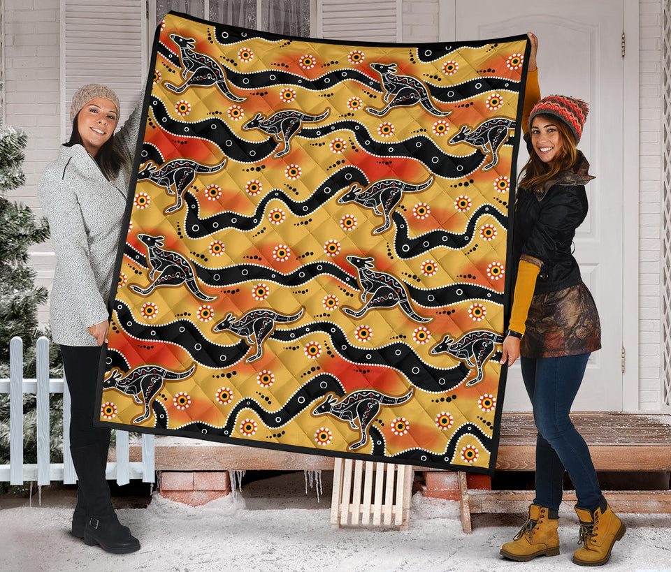 Kangaroo Australian Aboriginal Art Pattern Premium Quilt