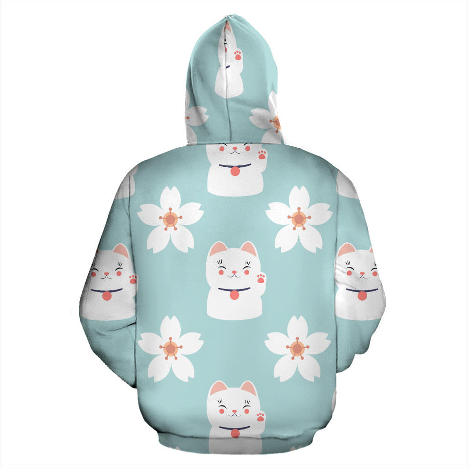 Maneki Neko Lucky Cat Sakura Men Women Pullover Hoodie