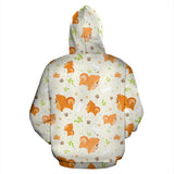 Cute Brown Pomeranian Paw Leave Bone Pattern Zip Up Hoodie