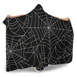 Spider Web Pattern Black Background White Cobweb Hooded Blanket
