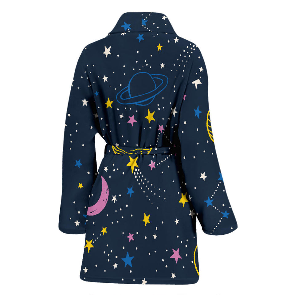 Space Pattern With Planets, Comets, Constellations And Stars Women'S Bathrobe