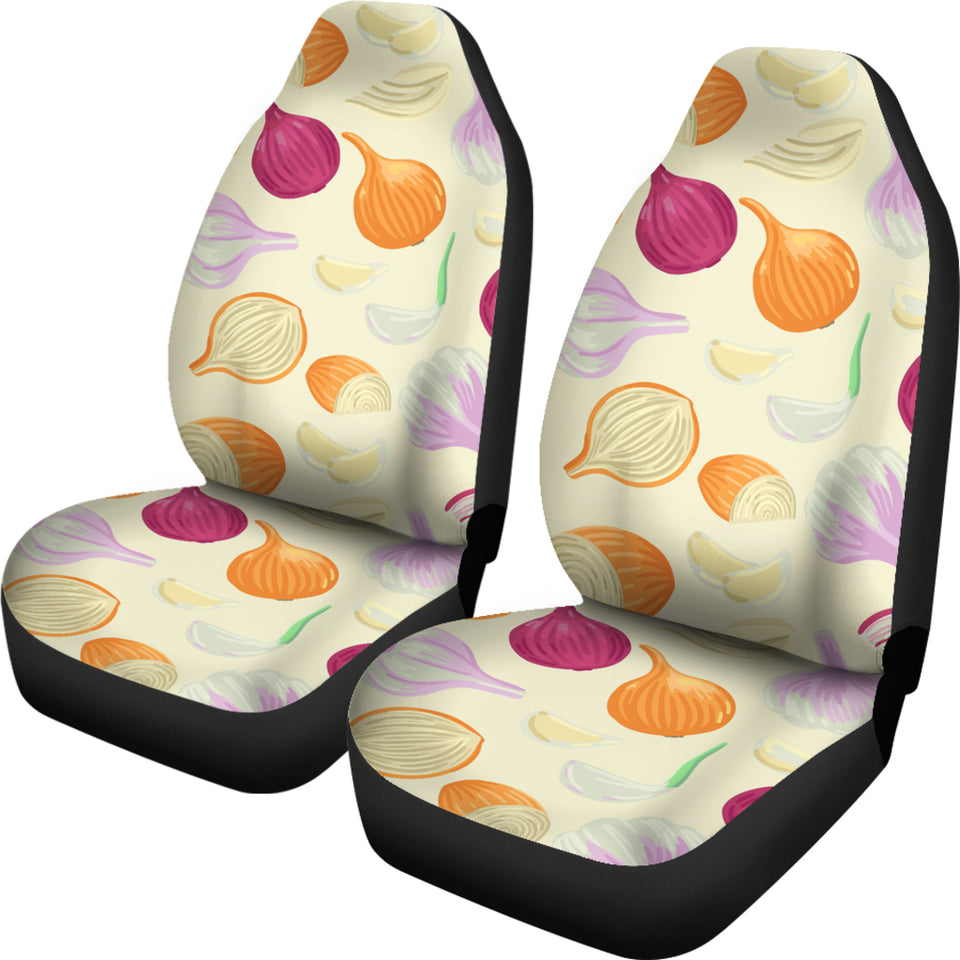 Onion Garlic White Red Pattern Universal Fit Car Seat Covers