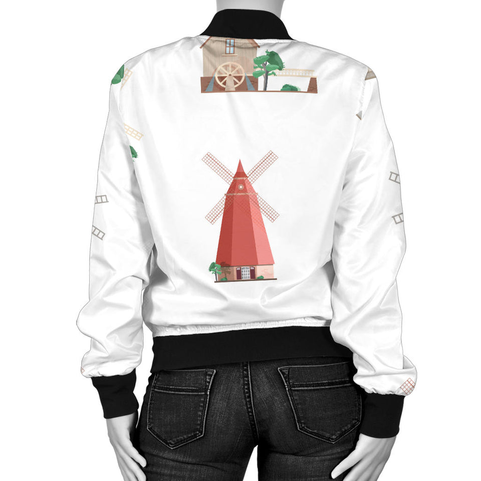 Windmill Design Pattern Women'S Bomber Jacket
