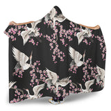 Japanese Crane Pink Sakura Pattern Hooded Blanket