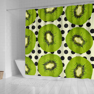 Kiwi Black Dot Background Shower Curtain Fulfilled In US