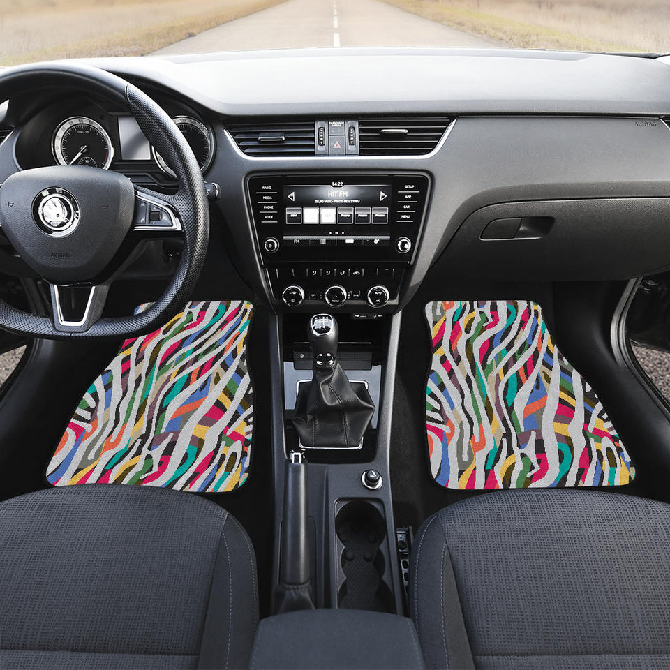 Colorful Zebra Skin Pattern Front And Back Car Mats