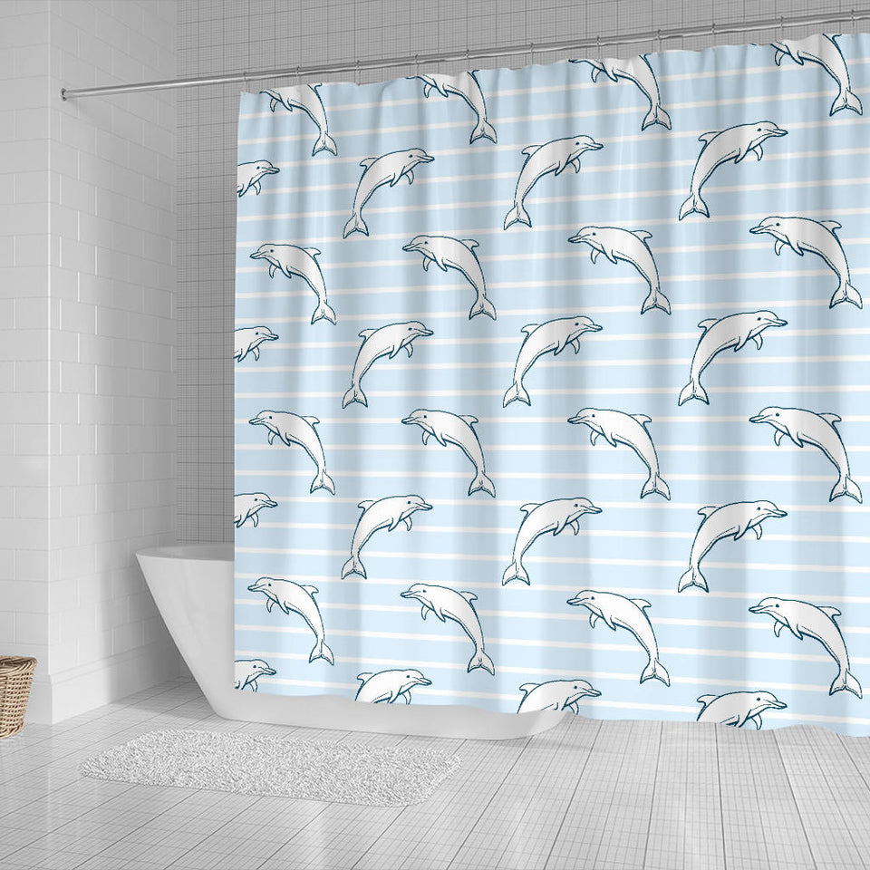Dolphin Blue Striped Background Shower Curtain Fulfilled In US