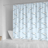 Dolphin Blue Striped Background Shower Curtain Fulfilled In US