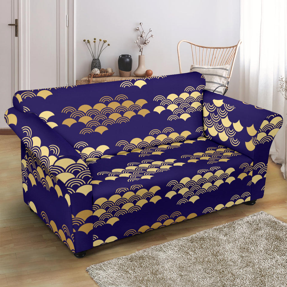 Beautiful Japanese Fan Pattern Loveseat Couch Slipcover