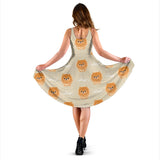 Cute Brown Pomeranian Puppy  Sleeveless Midi Dress