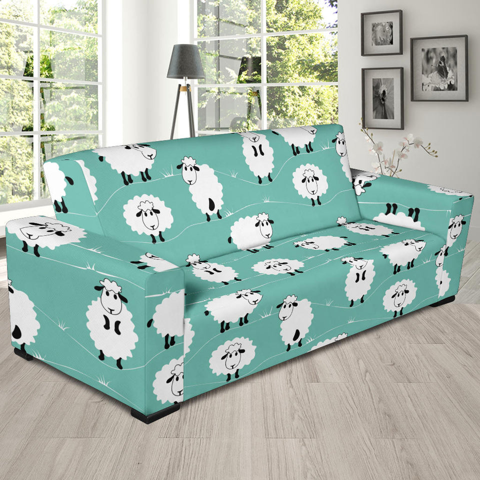Cute Sheep Green Background Sofa Slipcover